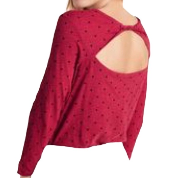 NWT OLD NAVY Twist Back Top With Polka Dot Print & Long Sleeves Red Size Medium - Picture 1 of 14